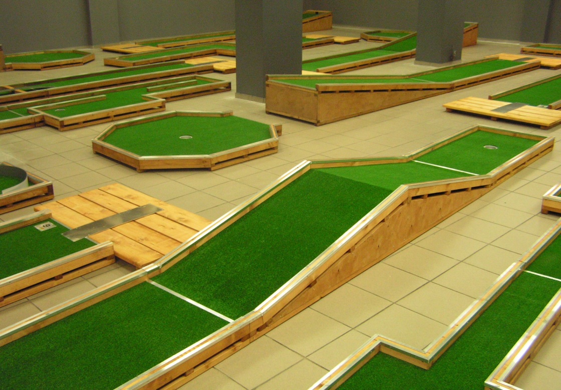 Standard wood frame mini golf course with Astroturf Image